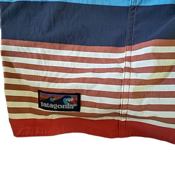 PATAGONIA‎ Size 36 Wavefarer Boardshorts Striped Swim Surf Blue, Red, White - Picture 4 of 7